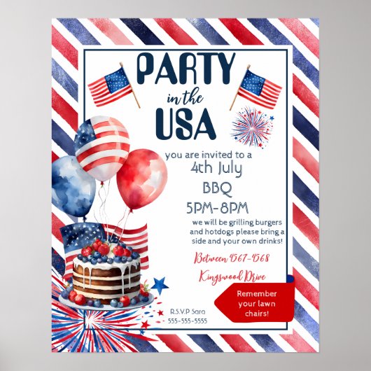 blokpartij 4th Juli BBQ straat partij buurman Poster (Voorkant)