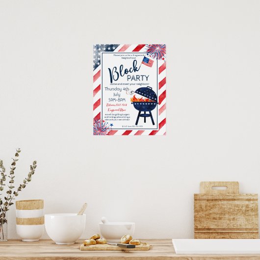blokpartij 4th Juli BBQ straat partij buurman Poster (Keuken)