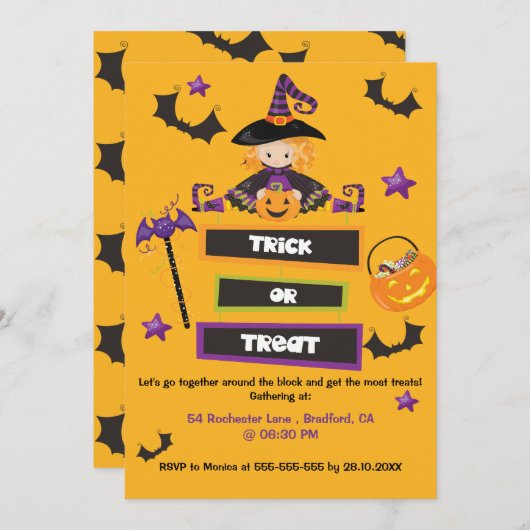 Blokpartij Halloween Trick or treat Kaart (Voorkant / Achterkant)