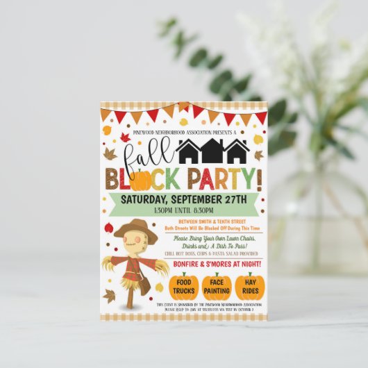 Blokpartij herfst uitnodigt briefkaart (Staand voorkant)