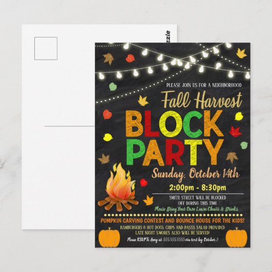 Blokpartij herfst uitnodigt briefkaart (Voorkant / Achterkant)