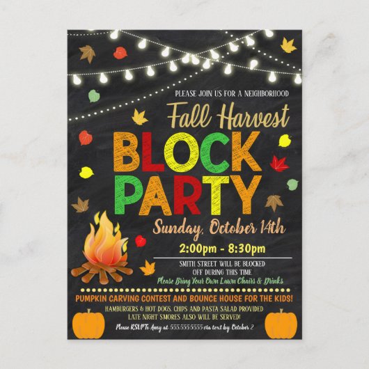 Blokpartij herfst uitnodigt briefkaart (Voorkant)