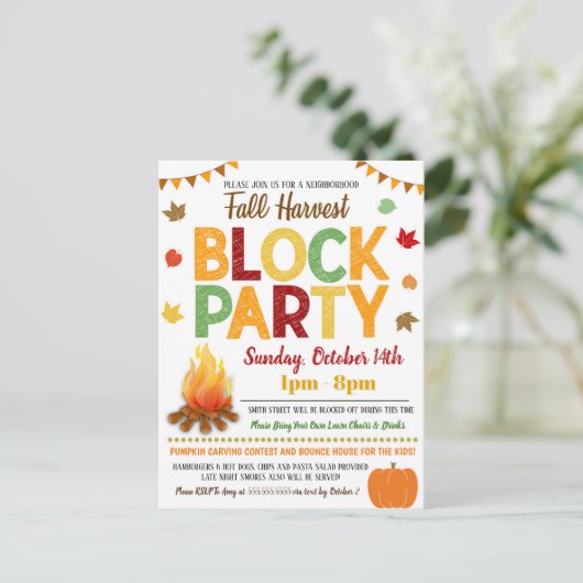 Blokpartij herfst uitnodigt briefkaart (Staand voorkant)