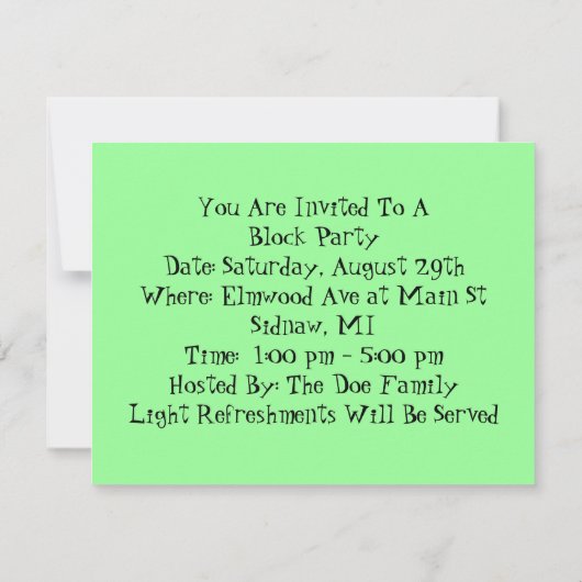 Blokpartijstraten avenue Grid Patroonuitnodiging Kaart (Achterkant)