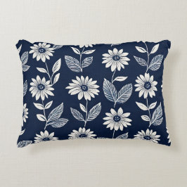Blokprint boho bloemenblauw en wit accent kussen