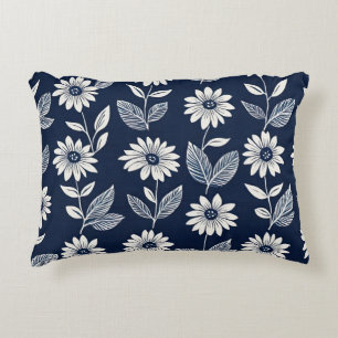 Blokprint boho bloemenblauw en wit accent kussen