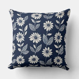 Blokprint boho bloemenblauw en wit kussen