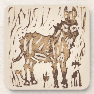 Blokprint Schaap Ezel Dekbed - bruine ezel. Bier Onderzetter