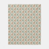 Blokprint Schaap Ezel Dekbed - Groen Bruin. Fleece Deken (Voorkant)
