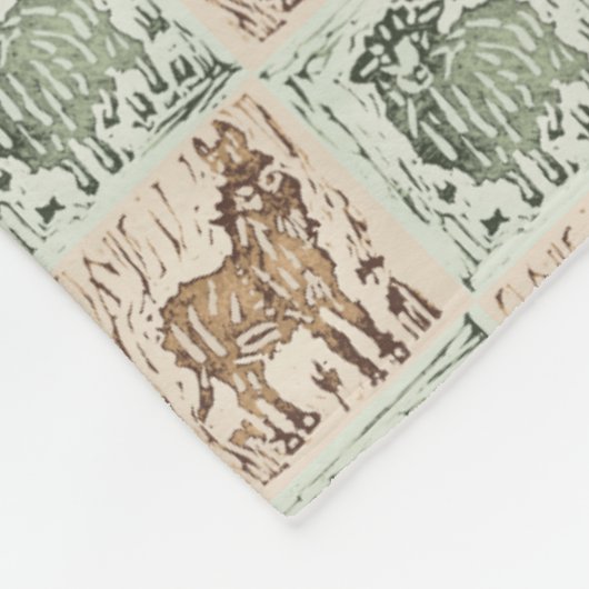 Blokprint Schaap Ezel Dekbed - Groen Bruin. Fleece Deken (Hoek)