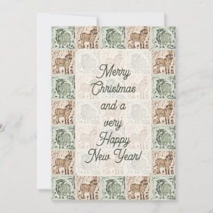 Blokprint Schaap Ezel Dekbed - Kerst algemeen Feestdagenkaart