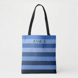 Blokstrepen in blauwe kleur met gepersonaliseerde tote bag