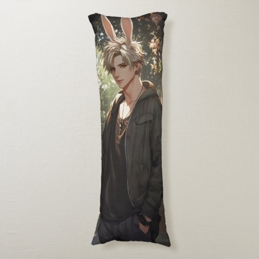 Blond Anime Bunny Boy Lichaamskussen (Voorkant Verticaal)