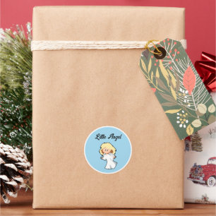 Blond Baby Engel, Kerst Cartoon voor Feestdagen Ronde Sticker