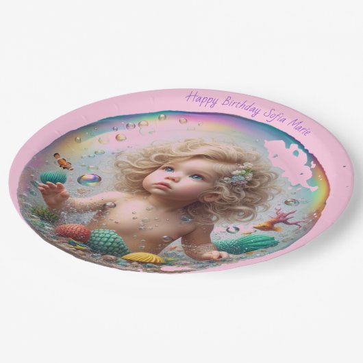 Blond Baby Zeemeermin Bubble Papieren Bordje (Gekanteld)