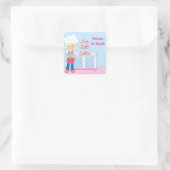 Blond Baker, Chef Pet, Roze Vierkante Sticker (Tas)