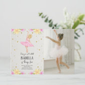 Blond Ballerina in Roze Jurk Foto Kaart (Staand voorkant)