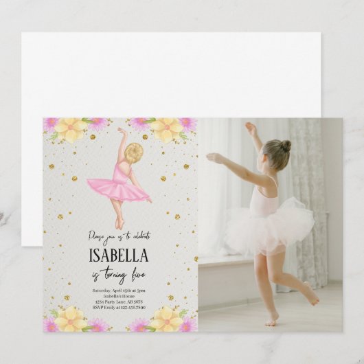 Blond Ballerina in Roze Jurk Foto Kaart (Voorkant / Achterkant)