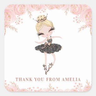 Blond Ballerina in Zwart Jurk Bloemen Verjaardag Vierkante Sticker