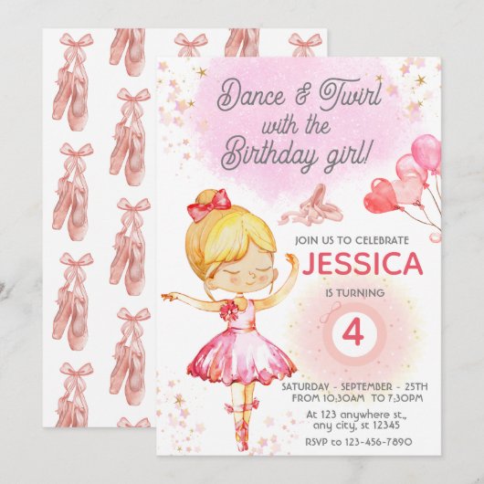 Blond Ballerina meisje verjaardag ballet Kaart (Voorkant / Achterkant)