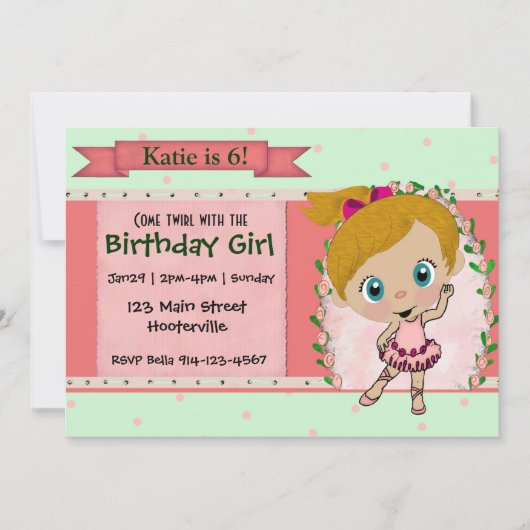 Blond ballet of dansfeest kaart (Voorkant)