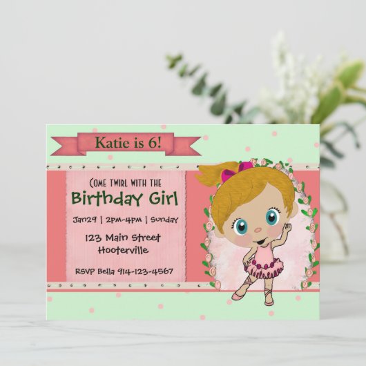 Blond ballet of dansfeest kaart (Staand voorkant)