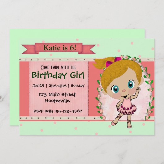 Blond ballet of dansfeest kaart (Voorkant / Achterkant)