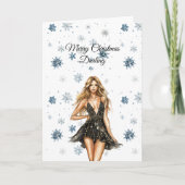 Blond Black Dress Snowflakes Christmas Kaart (Voorkant)