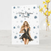 Blond Black Dress Snowflakes Christmas Kaart (Gele Bloem)