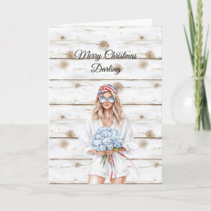 Blond Blauwe Bloemen Kerst Kaart