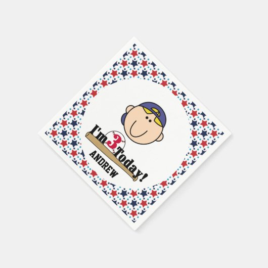 Blond Boy Baseball 3rd Birthday Paper Napkins Servetten (Hoek)