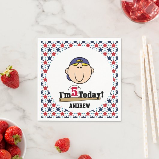Blond Boy Baseball 5th Birthday Paper Napkins Servetten (Insitu)