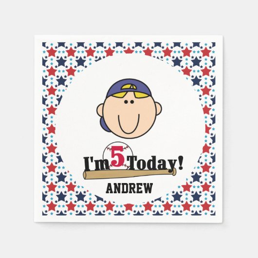 Blond Boy Baseball 5th Birthday Paper Napkins Servetten (Voorkant)