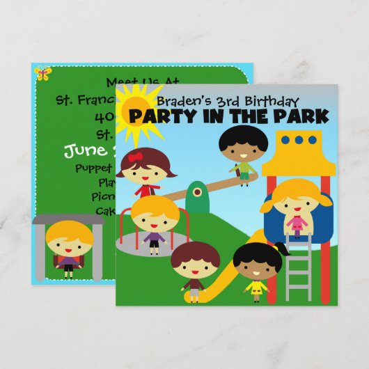 Blond Boy Party in Park Invite Kaart (Voorkant / Achterkant)