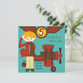Blond Boy Pilot Birthday-uitnodigingen Kaart (Staand voorkant)