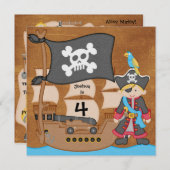 Blond Boy Pirate Ship Custom Birthday Invitation Kaart (Voorkant / Achterkant)
