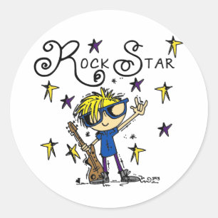 Blond Boy Rock Star Ronde Sticker