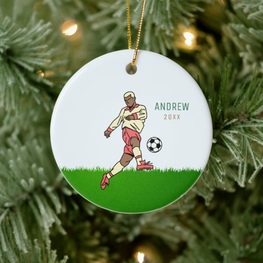 Blond Boy Soccer Player Kind Naam Jaar Gedateerde  Keramisch Ornament (Boom)