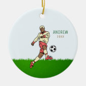 Blond Boy Soccer Player Kind Naam Jaar Gedateerde  Keramisch Ornament (Voorkant)