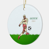 Blond Boy Soccer Player Kind Naam Jaar Gedateerde  Keramisch Ornament (Links)