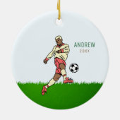 Blond Boy Soccer Player Kind Naam Jaar Gedateerde  Keramisch Ornament (Achterkant)