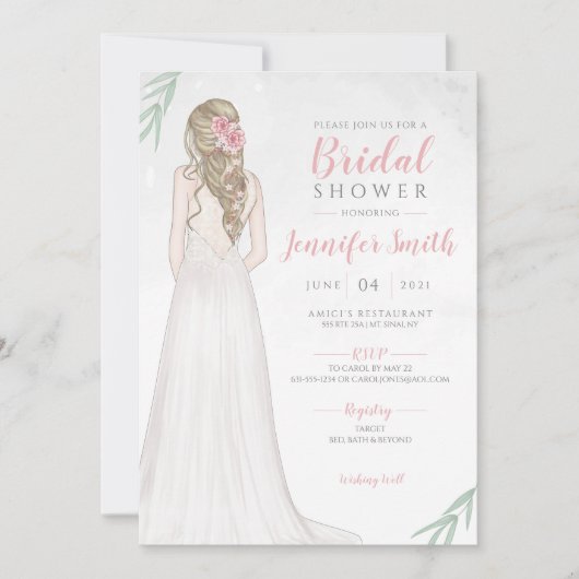 Blond Bruid in Jurk Bruids Douche Uitnodiging (Voorkant)