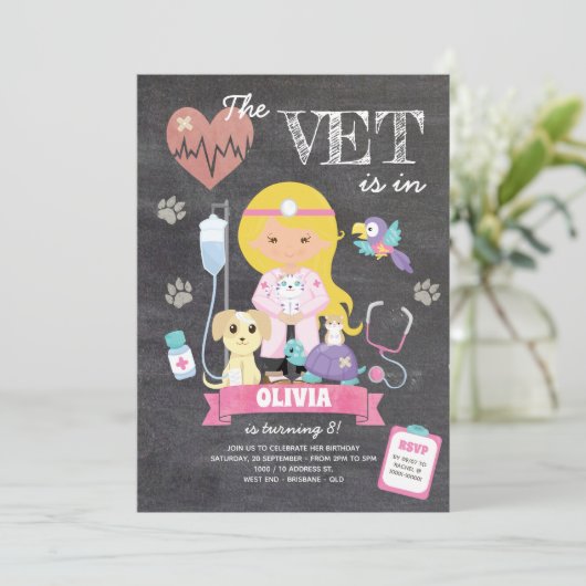 Blond Bruin Ogen Chalkboard Vet Verjaardagsfeestje Kaart (Staand voorkant)