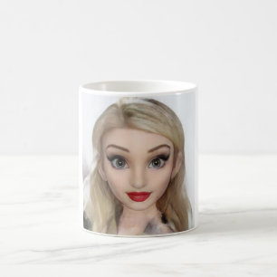 Blond cartoon doll red lipstick koffiemok