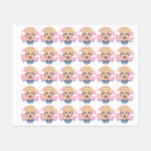 blond Cartoon meisje school student roze meisje Labels (Vel)