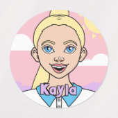 blond Cartoon meisje school student roze meisje Labels (Design 2)