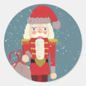 Blond Christmas Nutcracker Santa Teal Ronde Sticker (Voorkant)