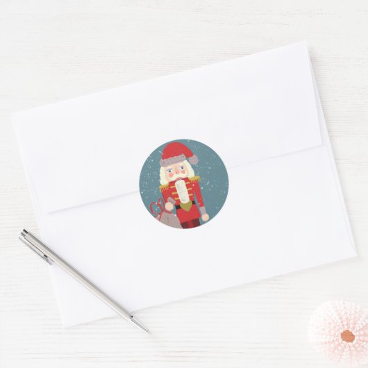 Blond Christmas Nutcracker Santa Teal Ronde Sticker (Envelop)
