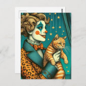 Blond Circus Clown en een Ginger Kat Briefkaart (Voorkant / Achterkant)