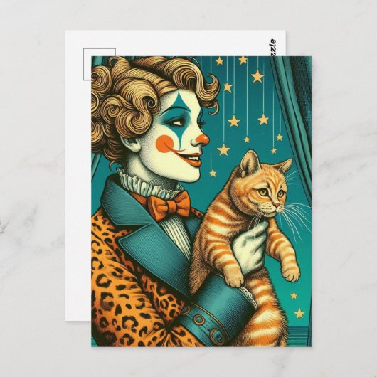 Blond Circus Clown en een Ginger Kat Briefkaart (Voorkant / Achterkant)